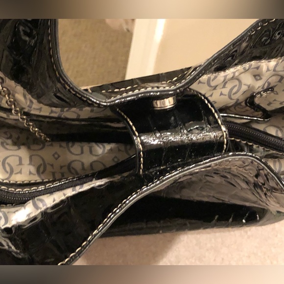 Guess Black Patent Leather Tote Shoulder Bag Large - Picture 2 of 15